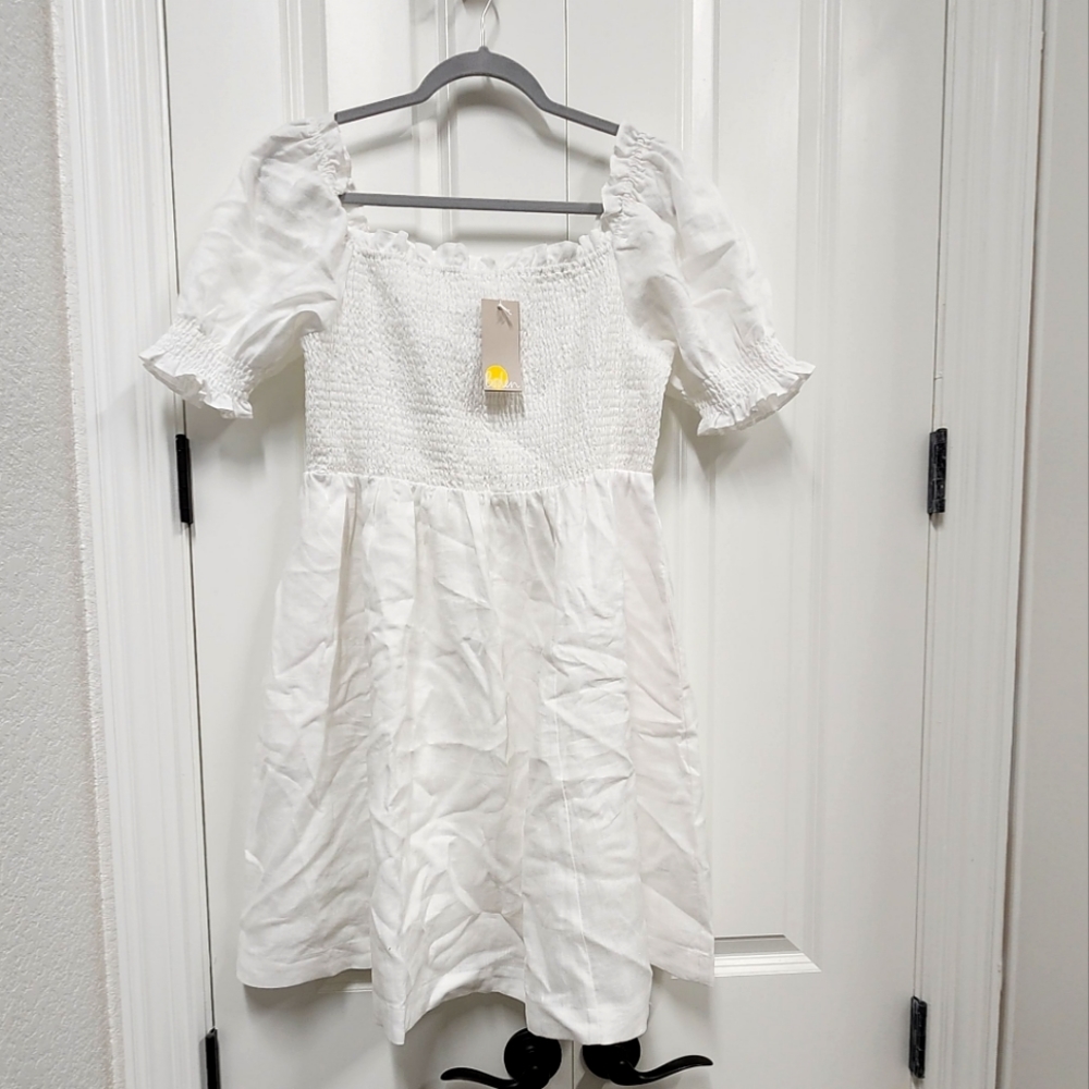 Boden linen puff sleeve dress